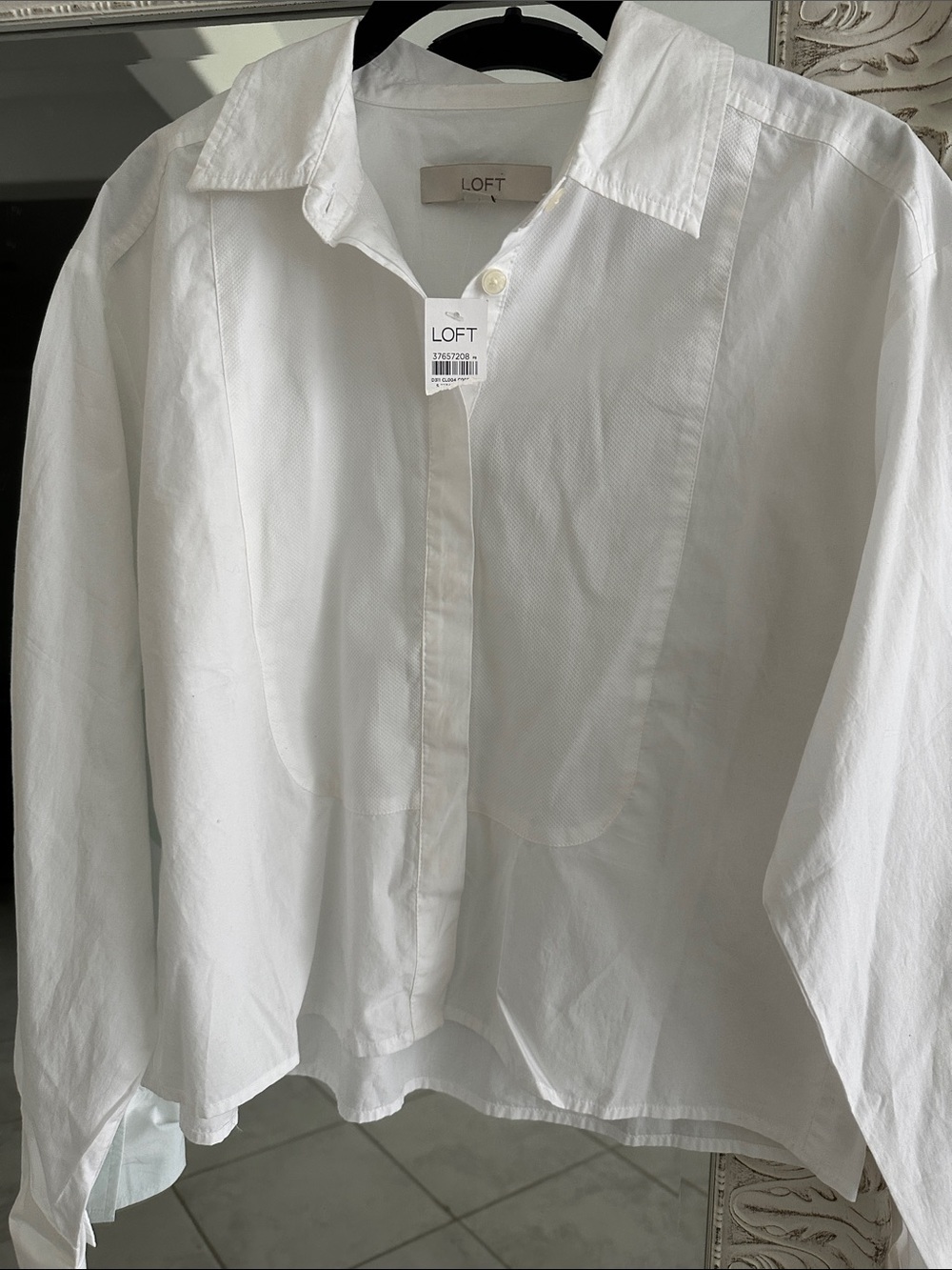LOFT White Panel Button-Front Shirt NWT